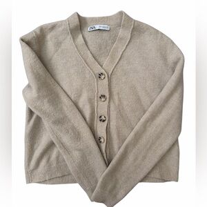 Zara Women's Beige Cardigan Sweater alpaca & wool blend sz XL